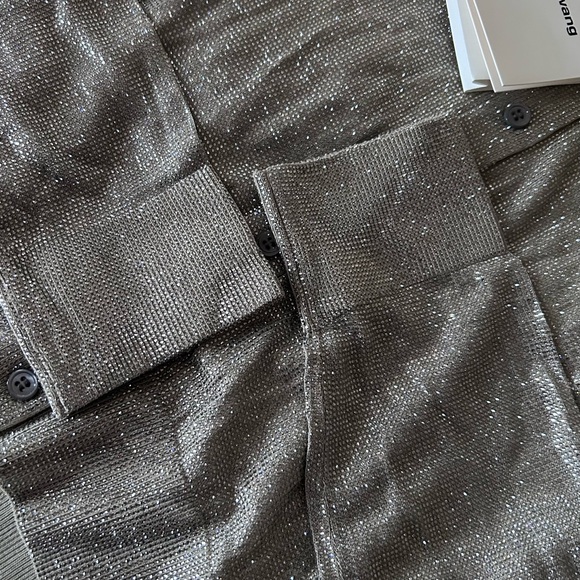 NWT Alexander Wang Hotfix Embellishments Cropped Crewneck Cardigan L Champagne - Picture 12 of 17